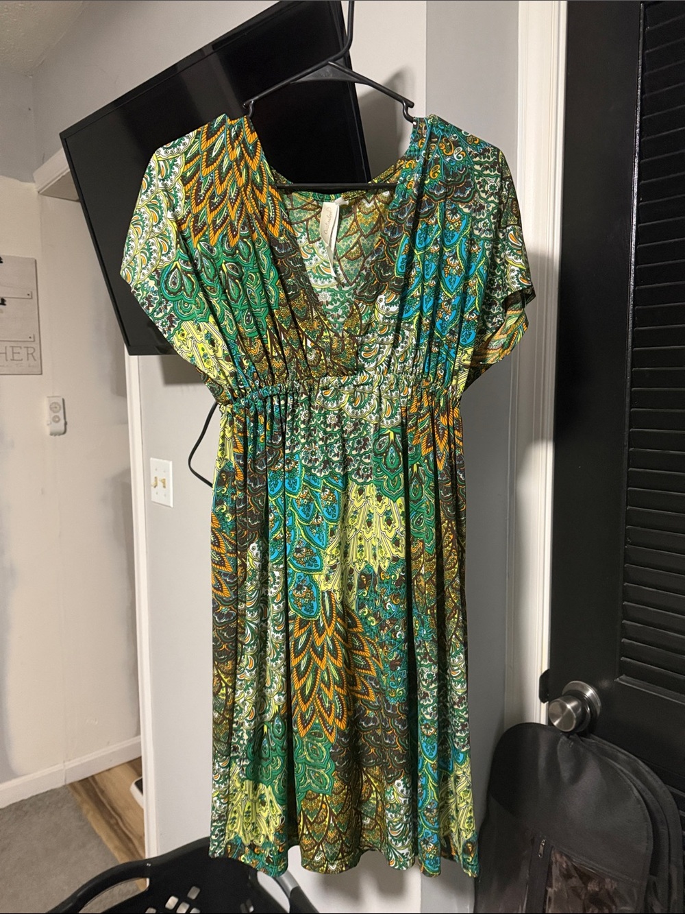 Cristinalove Green and Teal Paisley Midi Dress
